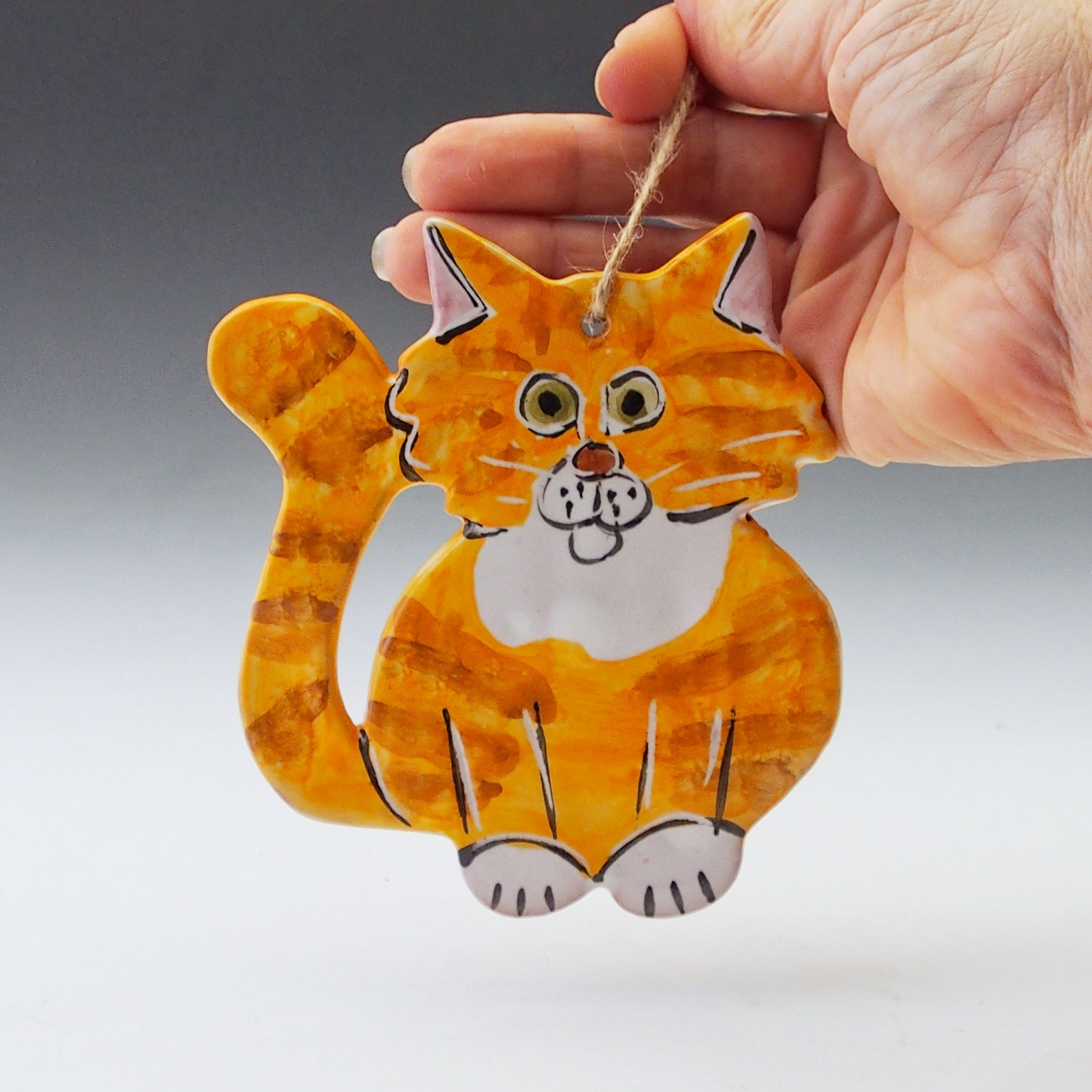 Orange Marmalade Cat Pottery ornaments for wall or Christmas Etsy