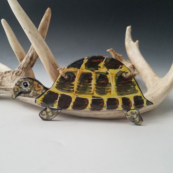 Horsfield's Tortoise - Russian Tortoise - Afghan Tortoise Turtle Holiday Tree Ornament or Wall Hanging - Handmade Majolica - Reptile