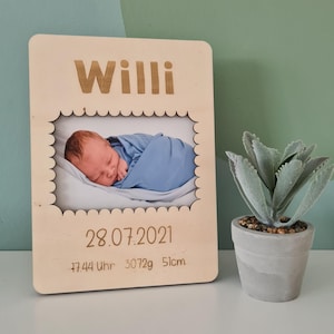 Personalized baby picture frame / gift for birth / wooden photo frame individually engraved