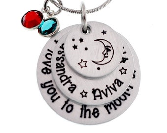 Personalize I Love You to the Moon Birthstone Necklace for Mom, Gift for Her, Gift for Mom, Grandma Necklace, Mother's Day Necklace