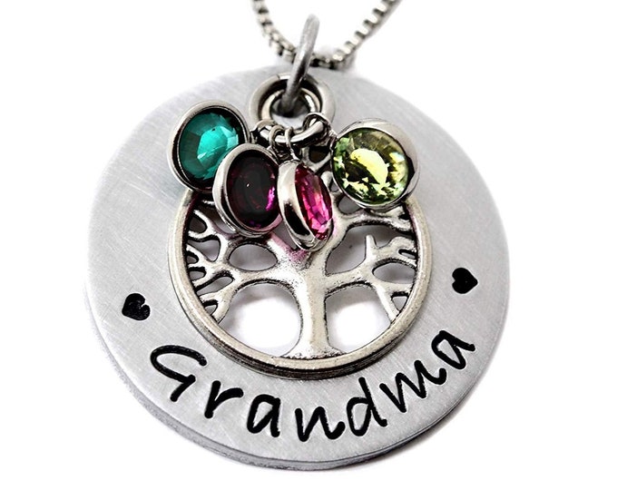 Mothers Day Necklace For Grandma, Mothers Day Gift For Grandma, Grandmothers Birthstone Necklace, Family Tree Necklace, Personalized Gift