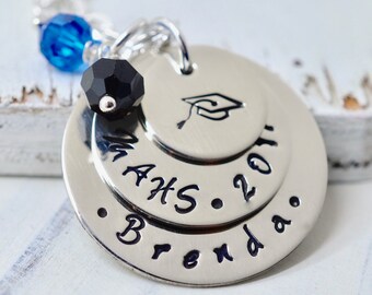 Personalized Graduation Necklace, Senior Necklace, Class of 2021, High School, College, Gift, Graduation Cap Necklace, Hand Stamped Jewelry