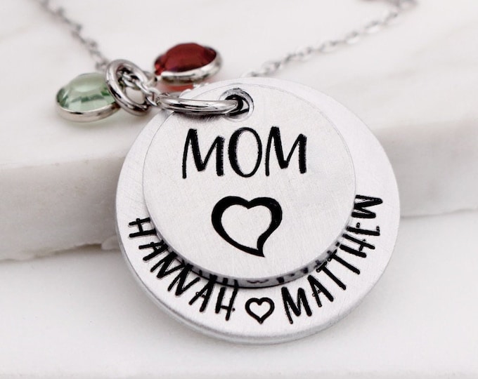 Mother's Day Necklace, Hand Stamped Jewelry, Custom Neckace, Mom, Mommy, Mother, Birthstone