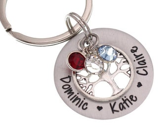 Gifts for Grandma, Personalized Birthstone Keychain, Grandma Birthstone Key Chain, Grandmother Gift, Custom Key Chain, Family Tree Keychain