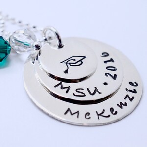 Personalized Graduation Necklace - Sterling Silver Graduation Cap Class of 2022 Necklace - High School College Tech School Graduation Gift