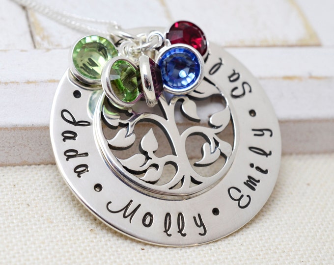 Family Tree Necklace For Mom, Grandmothers Necklace, Personalized Family Tree Necklace, Birthstone Necklace, Birthstone Necklace For Mom