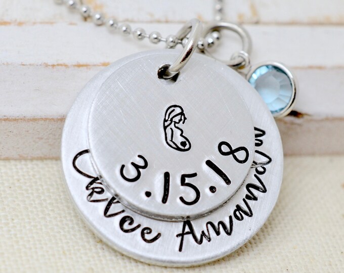 Personalized Necklace for Expecting  Mom, Custom Mother's Necklace, Gift for Her, Baby Shower Gift, Engraved Pregnancy Necklace, Mom Gift