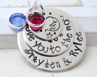 Love You To The Moon Personalized Name Necklace - Moon and Stars - Gift for Mom Grandma - Mother's Day Kid's Names -