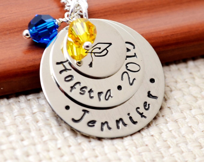 Personalized Graduation Necklace Class of 2021, Hand Stamped Gift for Graduation, Graduation Cap Necklace, Hand Stamped Jewelry