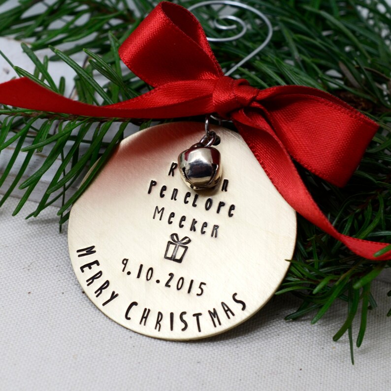 Personalized Brass Christmas Ornament Hand Stamped Christmas Etsy