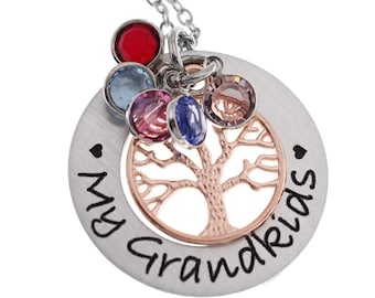Personalized Grandma Necklace, Hand Stamped Jewelry, Custom Neckace, Nana, Grammy, Grandma, Mother, Birthstone, Washer Necklace