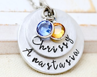 Personalized Birthstone Necklace Gift for Mom, Custom Engraved Name Necklace, Gift for Her, Mother's Necklace