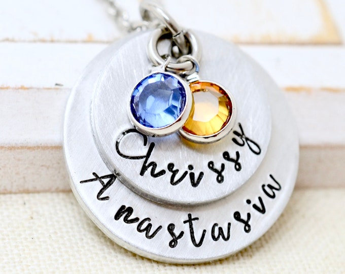 Personalized Birthstone Necklace Gift for Mom, Custom Engraved Name Necklace, Gift for Her, Mother's Necklace