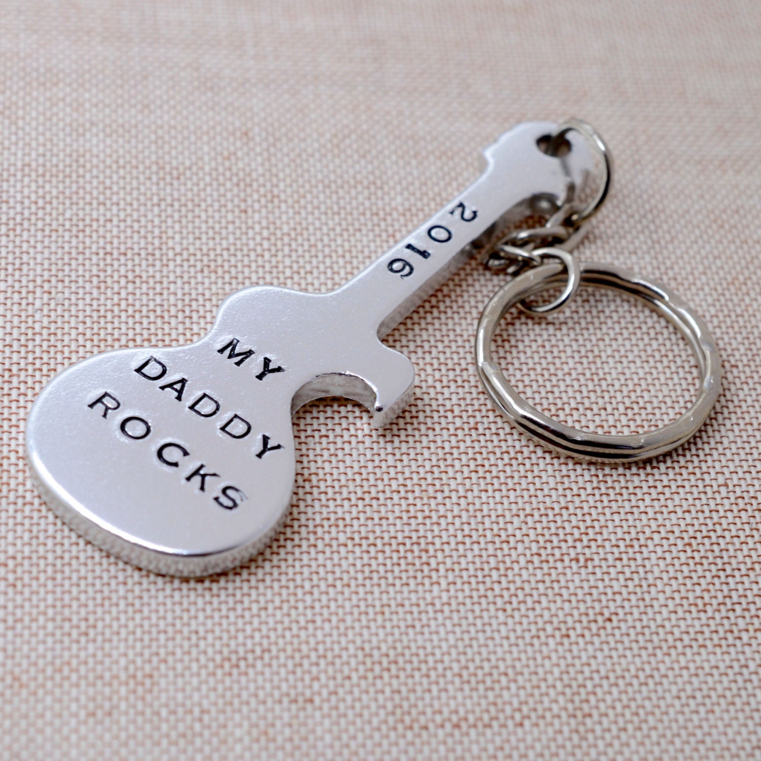 Personalized Father's Day Keychain My Daddy Rocks Guitar Keychain