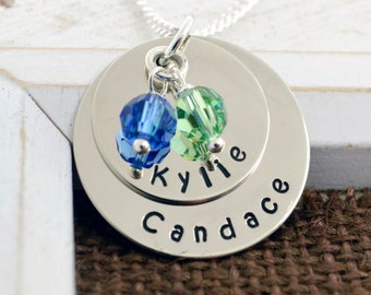 Personalized Necklace for Mom, Birthstone Necklace, Mother's Day, Grandmother Necklace, Child Name, Hand Stamped