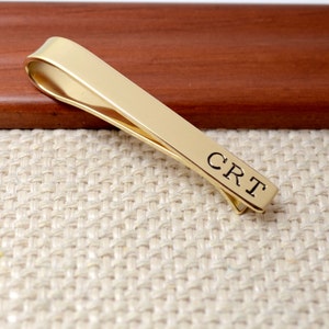 Brass Tie Clip with Initials, Personalized Tie Tack, Tie Clip, Tie Bar, Gold Color, Stamped Tie Bar,Groomsmen Gift, Best Man Gift
