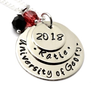 Personalized Graduation Necklace, College Necklace, Class of 2022, High School Grad, Graduation Gift Necklace, Hand Stamped Jewelry image 1