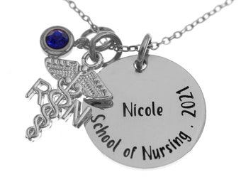 Graduation Nurse Necklace, Gift For Nurse Graduation, Nursing Graduate Gift, Personalized RN CMA CNA Healthcare Worker First Responder