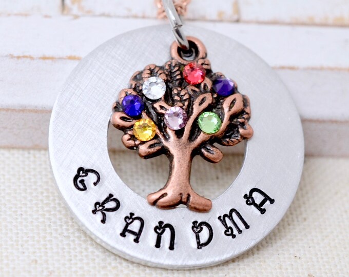 Necklace For Nana, Nana Necklace, Family Tree With Birthstones Grandmother Necklace, Gift For Nana, Gift From Grandkids, Gift for Grandma