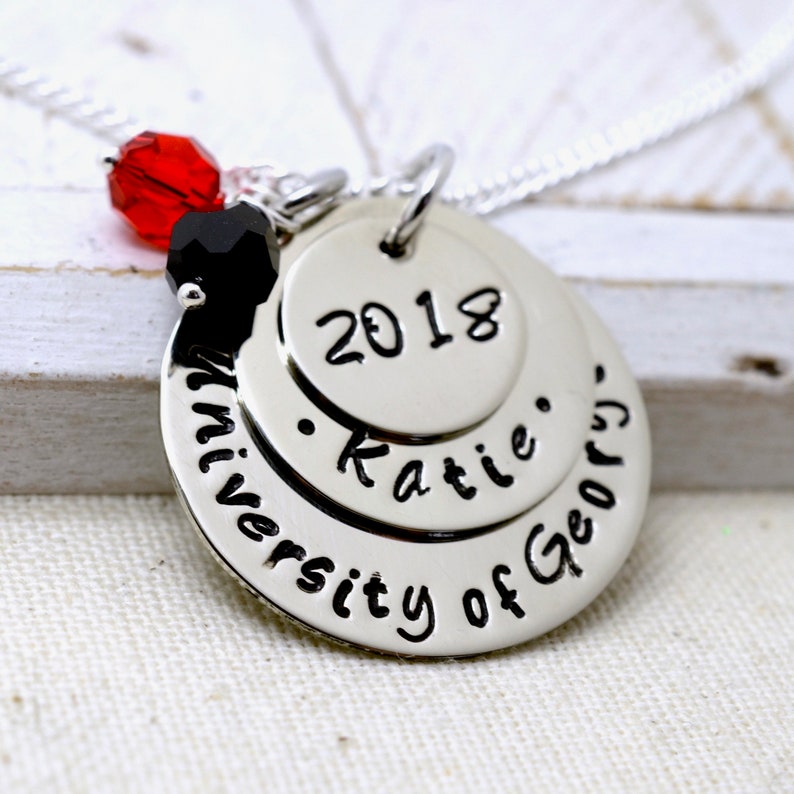 Personalized Graduation Necklace, College Necklace, Class of 2022, High School Grad, Graduation Gift Necklace, Hand Stamped Jewelry image 2