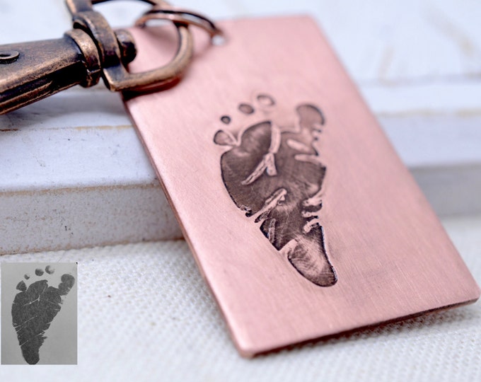 First Father's Day Gift, Gift from Wife for Father's Day, ACTUAL Child Footprint or Handprint Keychain, Custom Keychain for New Dad