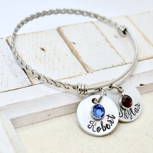Personalized Names  Expandable Bangle Bracelet, Name Birthstone Bracelet, Mother Family Bangle Bracelet, Kids Names Bracelet , Gift for her