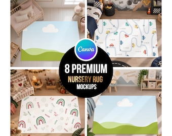 Canva Rug Mockup Template, Boho Nursery Rug Mockup, Kids Room Carpet Mockup, Editable Floor Mat Mockup, Digital Interior Mockup
