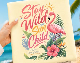 Tropical Flamingo PNG, Summer Beach Clipart, Cute Pink Bird, Retro Vacation & Flamingo T-Shirt Design