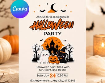 Halloween Party Invitation Template, Editable Canva Invite, Spooky Birthday Party Invitation, Halloween Costume Party Digital Download