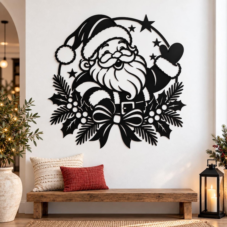 Christmas Santa Face SVG DXF, Santa Claus Cut File, Holiday Wall Decor ...