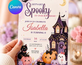 Halloween Boo Bash Invitation Template, Ghost Party Editable Canva Invite, Spooky Pumpkin Kids Birthday Printable, Instant Download 5x7