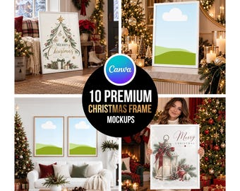 Christmas Wall Art Mockup | 10 Holiday Frame Mockups | Canva Drag & Drop Templates | Printable Art Display | Christmas Home Decor Mockup