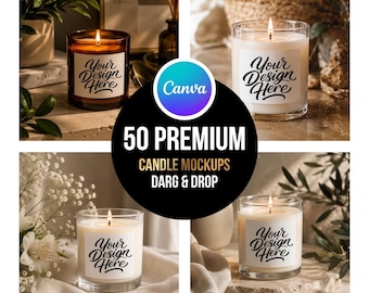 Candle Mockup Bundle, 50 Canva Candle Mockups, Drag and Drop Candle Mockup, Small Business Mockup, Candle Label Mockup, Digital Download