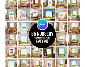 Nursery Frame Mockup Bundle, 35 Kids Room Wall Art Scenes, Canva Print Display, Digital Download