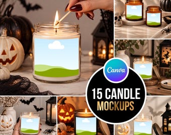 Candle Mockup Bundle, Canva Candle Jar Mockup Template, Amber Scented Soy Candle Mockups, POD Digital Download for Etsy Sellers
