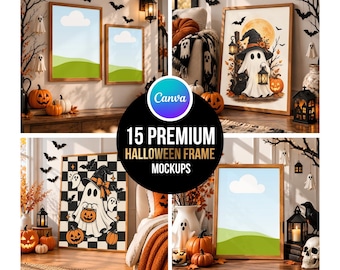 Canva Frame Mockup Bundle, Halloween Poster Wall Art, Spooky Wire Frame Mockup, Gallery Wall Decor Set, Instant Digital Download Template