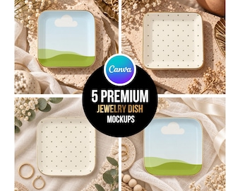 5x Jewelry Dish Mockup Template | Editable Canva Ring Dish Mockup | Wedding Ring Flat Lay Photo | Engagement Gift Display | Bridesmaid Gift