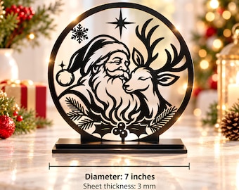 Christmas Candle Holder SVG, Santa Sleigh Reindeer Silhouette, Christmas Village Table Decor, Laser Cut File DXF AI, Digital Download