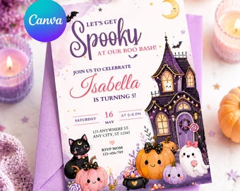 Halloween Boo Bash Invitation Template, Ghost Party Editable Canva Invite, Spooky Pumpkin Kids Birthday Printable, Instant Download 5x7