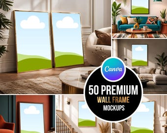 Wall Art Mockups | 50 Gallery Frame Poster Templates | Prints Display | Digital Download