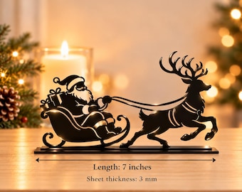 Santa Sleigh Reindeer SVG DXF DWG, Christmas Laser Cut File, Metal Plasma Cut Silhouette, Glowforge Santa Decor, Tabletop Centerpiece