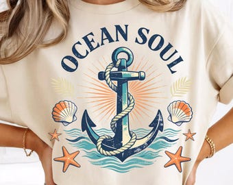 Ocean Soul Anchor Retro Style Sublimation PNG | Summer T-shirt Design | 4000x4000 | Digital Download