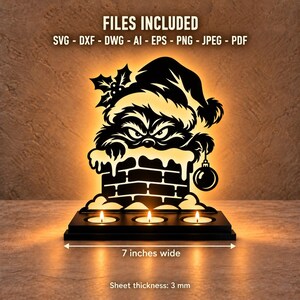 クリスマスレーザーカットファイル、煙突のシルエット、サンタ帽ティーライトキャンドルホルダーSVG DXF AI、クリスマスデコレーション