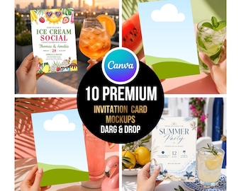 Summer Party Invitation Mockup 5x7, Pool Birthday Card Mockups, Canva Editable, Drag And Drop Download