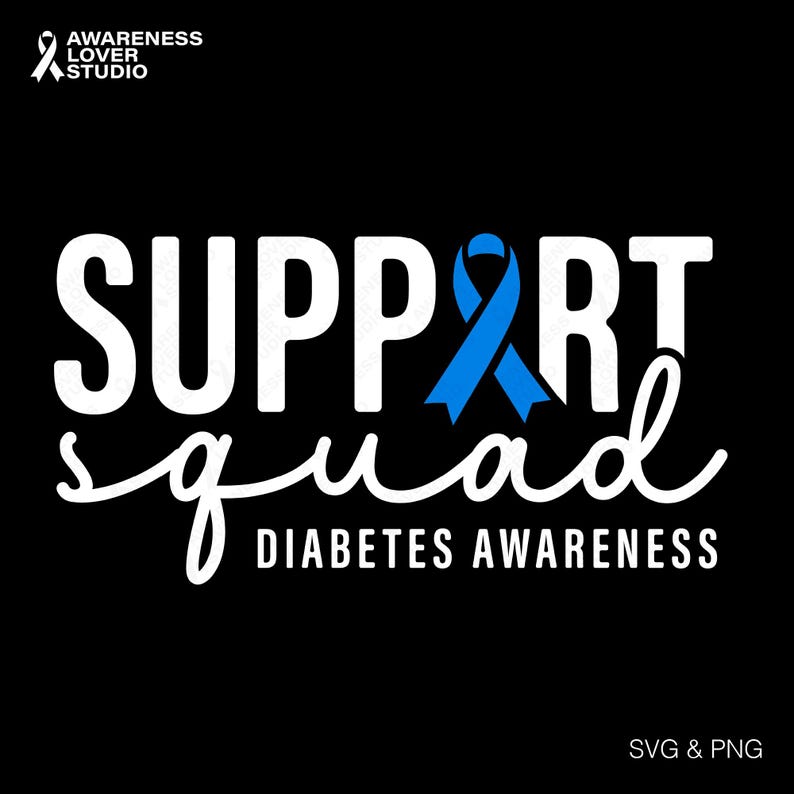 Support Squad SVG PNG: Team Blue Ribbon Diabetes Awareness Design ...