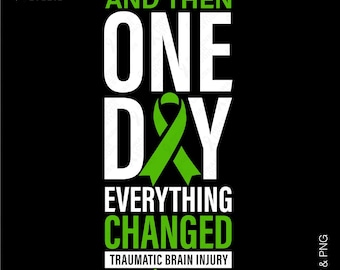 Concientización sobre el TCE (SVG PNG): Un día todo cambió. Apoyo para lesiones cerebrales traumáticas (Descarga digital).