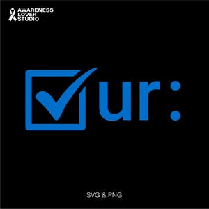 May include: A blue checkmark inside a square with the text "ur:" in blue.