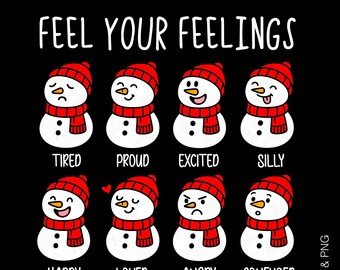 Känn dina känslor SVG PNG: Juldesign för snögubbe med medvetenhet om emotionell mental hälsa (digital nedladdning)