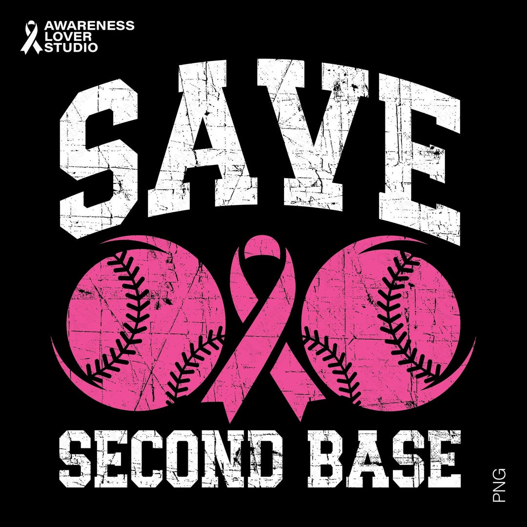 Save 2nd Base Sticker Save Second Base SVG PNG: Breast Cancer Awareness Baseball Pink Ribbon ...