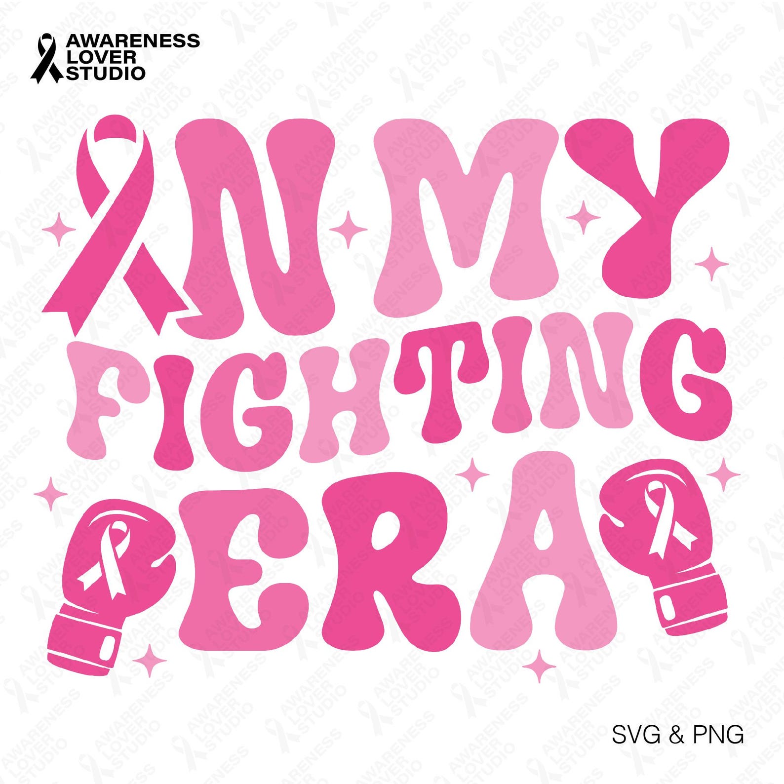 Pink Fight Letters In My Fighting Era SVG PNG: Breast Cancer Awareness Pink Ribbon Support ...